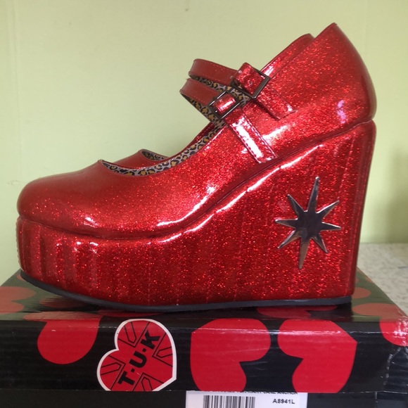 TUK red sparkle T&R Mary-Jane Anchor Wedge - Picture 5 of 9